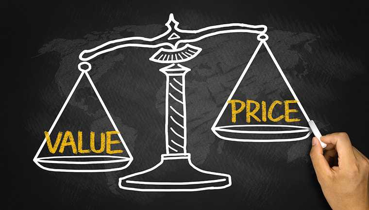 A scale with value and price on each end